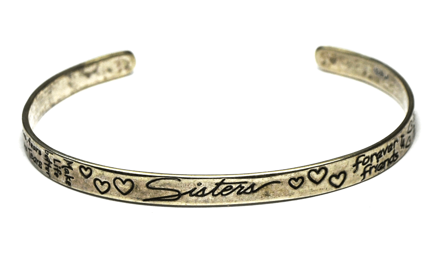 Sterling Silver LA Sisters Forever Friends 4mm Cuff Bracelet 6.5" Wrist