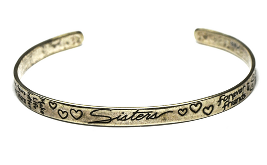 Sterling Silver LA Sisters Forever Friends 4mm Cuff Bracelet 6.5" Wrist