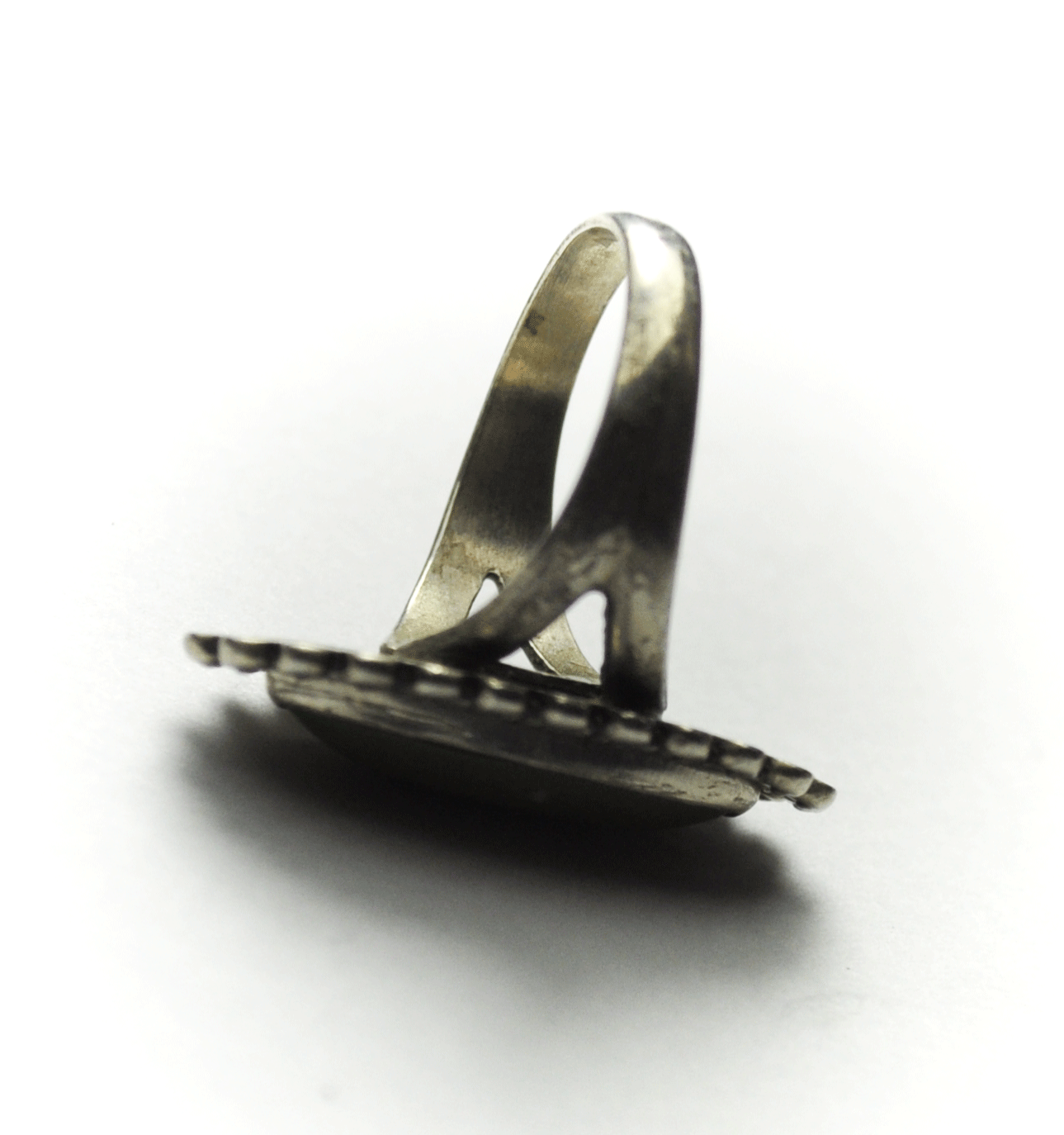 Sterling Silver Antique Bell Trading Green Turquoise Dot Halo Ring 26mm Size 5.5