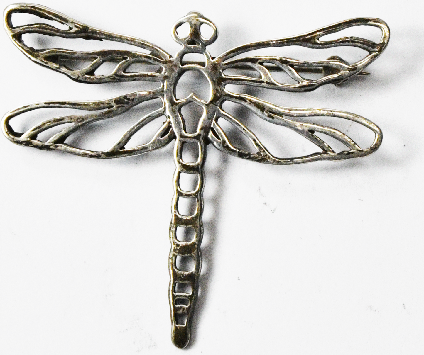 Sterling B.W. Belinda Woody Filigree Cutout Bug Dragonfly Brooch Pin 44mm x 51mm