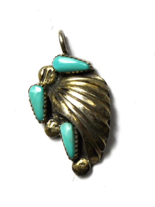 Sterling Silver Turquoise Striped Dot Pendant 27mm x 15mm