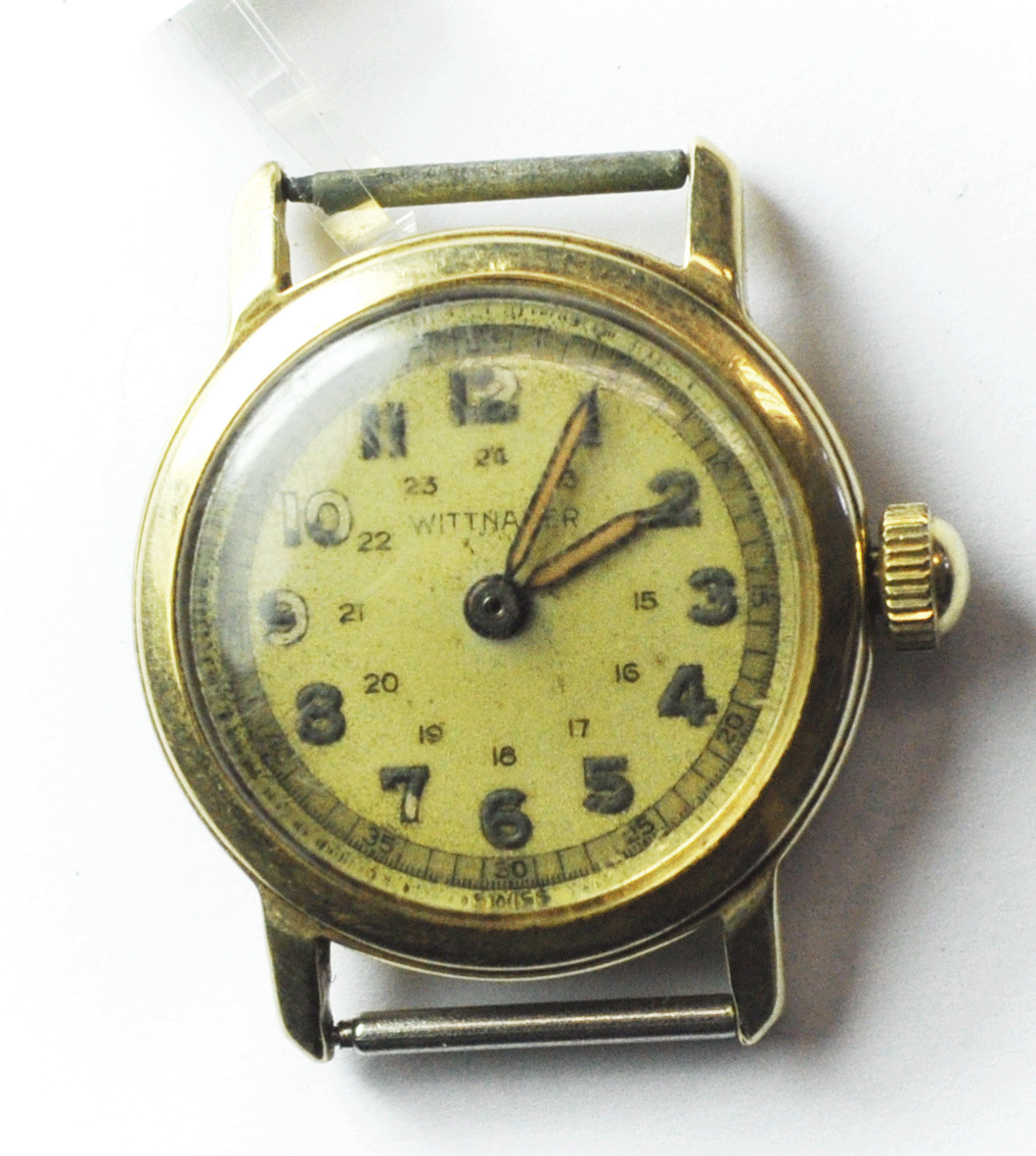 Vintage Men's Wittnauer Military 24hr Dial 14k Solid Gold 10TS 30mm Wristwatch