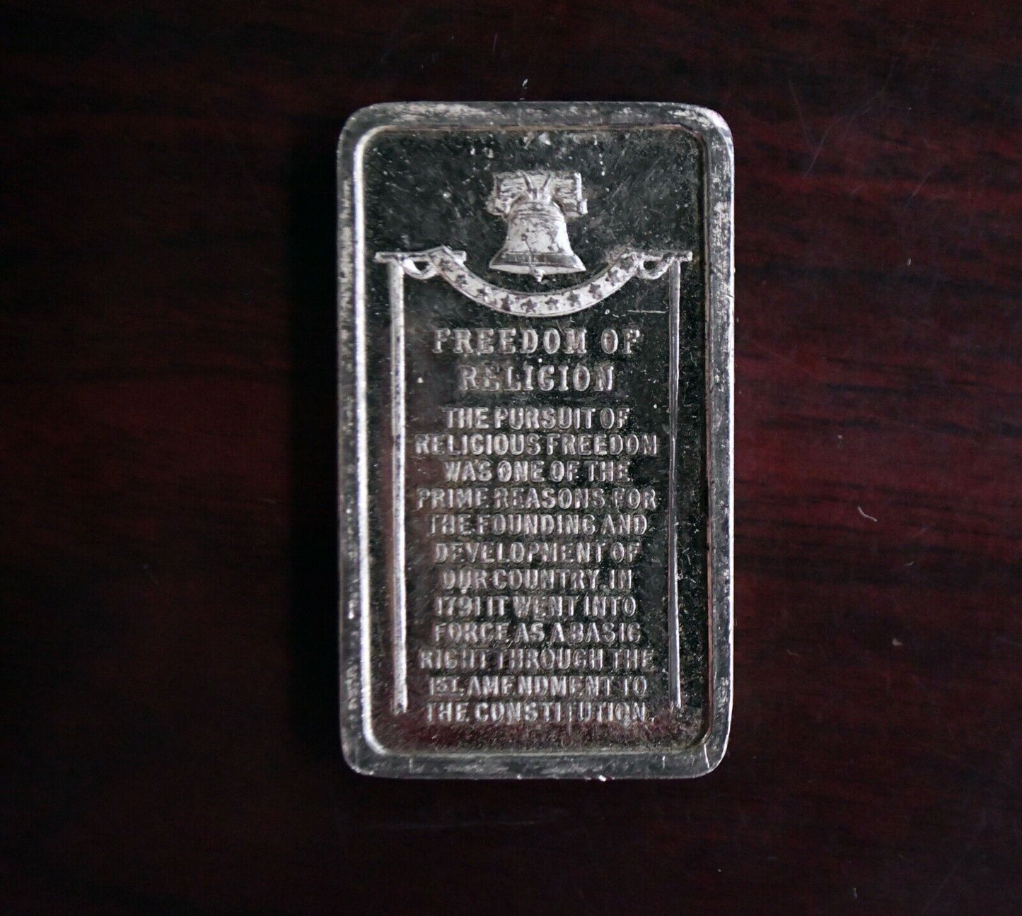 1th Amendment 1973 Wittnauer P.M.G. Freedom Of Religion .999 Fine Silver 2.2 oz