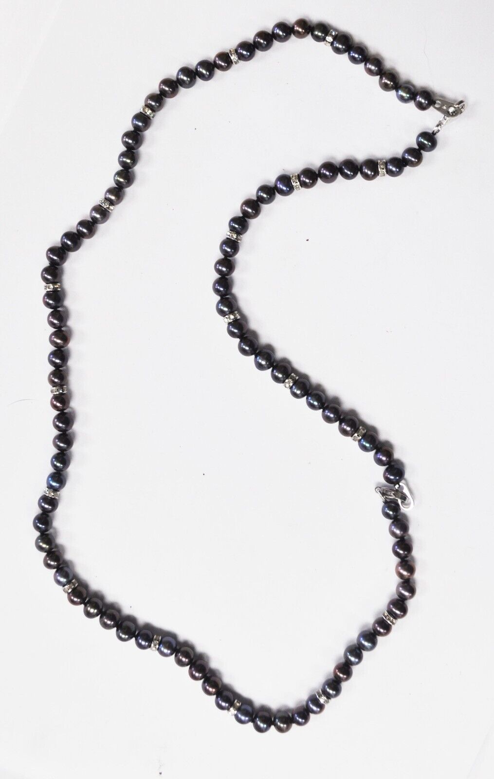 Sterling Silver Handmade 8-10mm Bead Necklace 40mm Dangle Tassel 16.5"