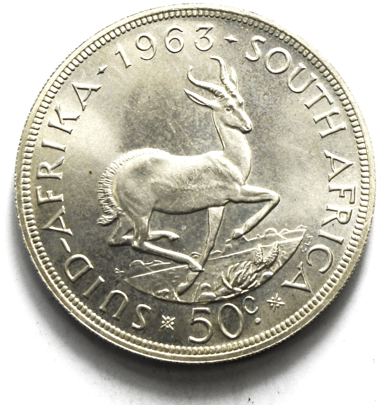 1963 South Africa 50c Fifty Cents Silver Coin KM# 62 Uncirculated