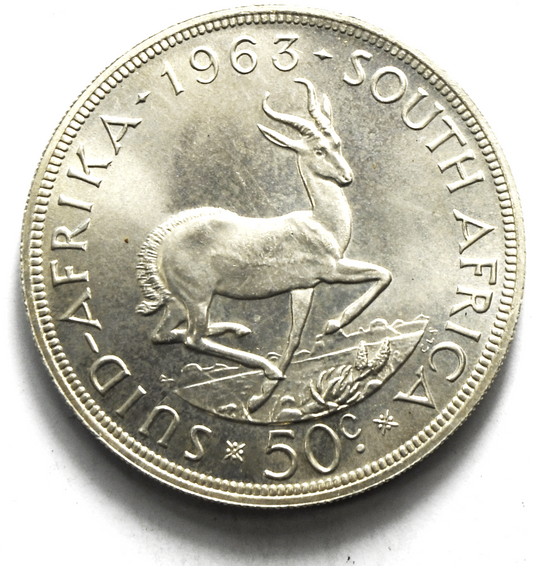 1963 South Africa 50c Fifty Cents Silver Coin KM# 62 Uncirculated