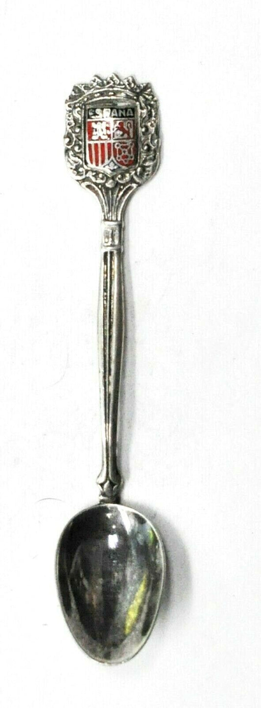 900 Fine Silver España Spain Souvenir Enamel Spoon 4-1/4"