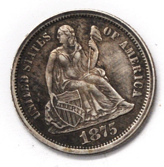 1875 S 10c Seated Liberty Silver Dime Ten Cents San Francisco Below Collar Clash