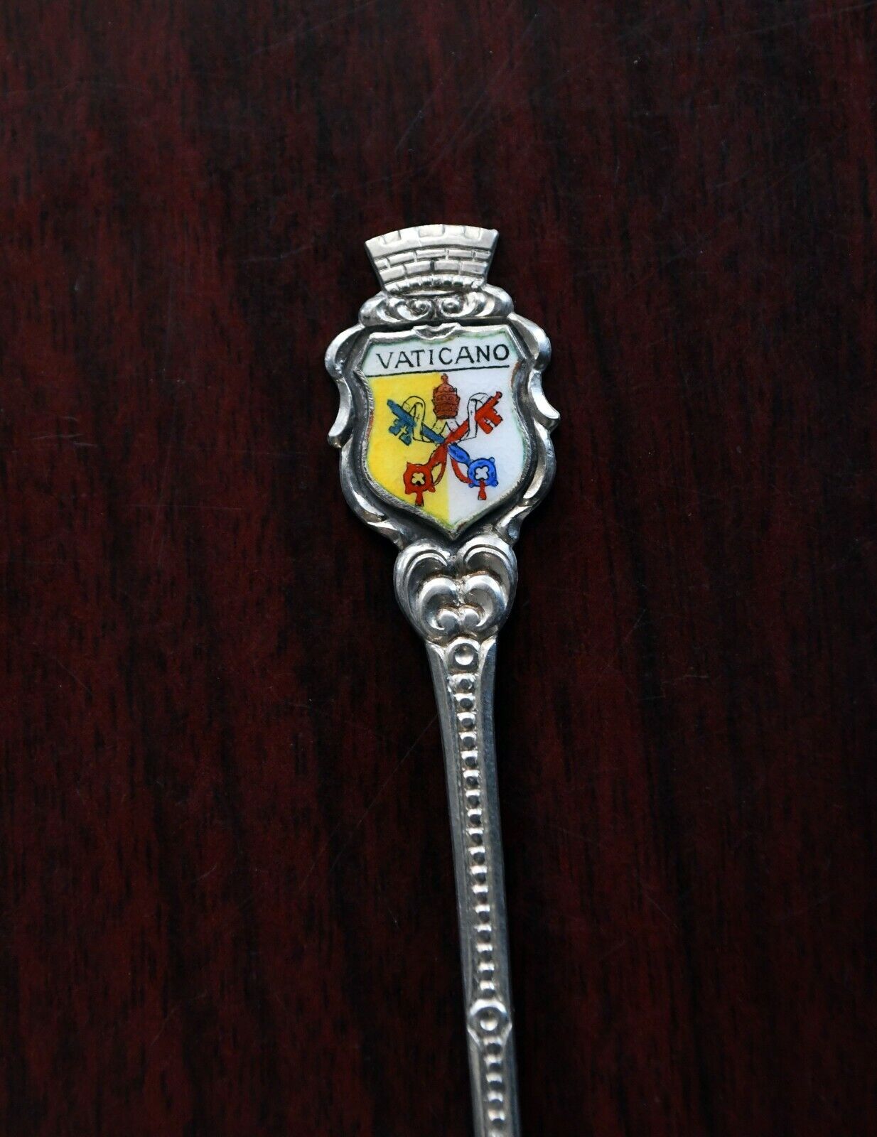 Vatican Enameled Souvenir Spoon .800 Fine Silver 4 1/8"