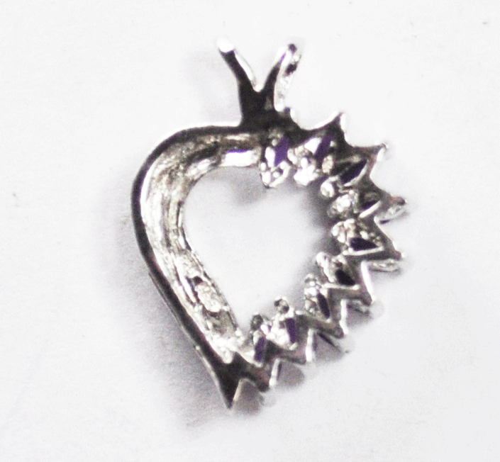 Sterling Silver Purple Amethyst Diamond Heart 16mm x 22mm Pendant 2mm Bale