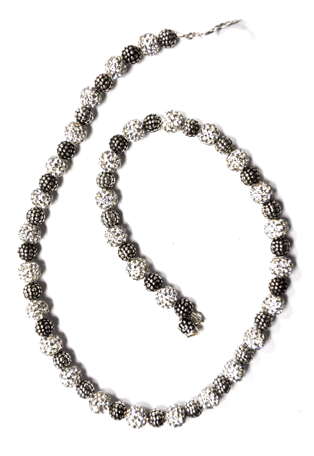 Sterling Aya Jordan Crystal Ball Textured Dot Bead & Clasp Necklace 7mm 17.5"