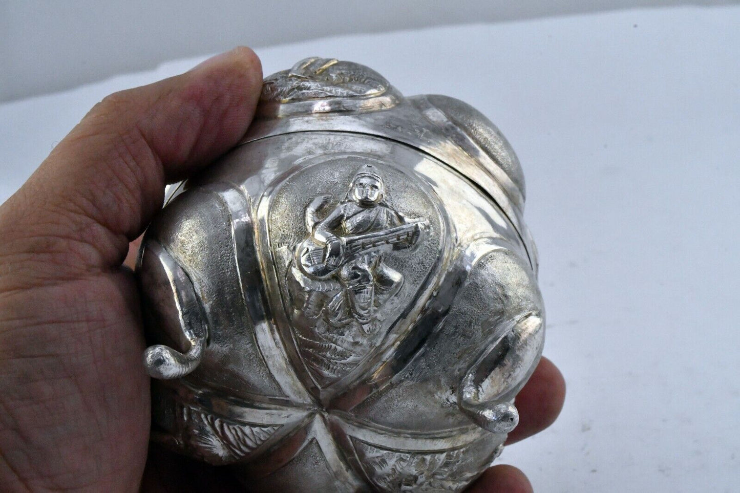 India Solid .900 Fine Silver Jewelry Trinket Prayer Kaddu Spice Container