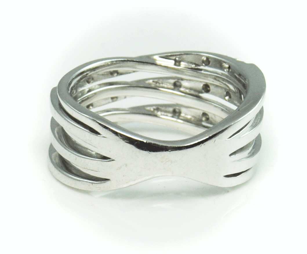 Beautiful Sterling Silver Diamond Overlapping Band Ring 9mm Size 7