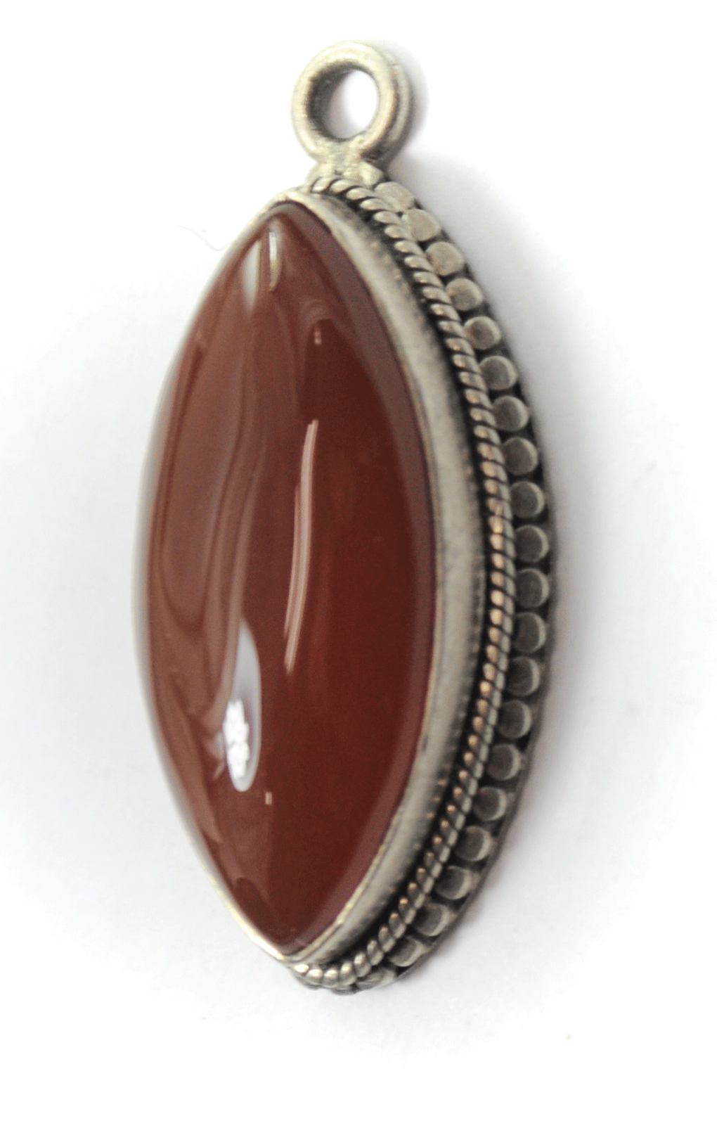 Sterling Silver Dark Orange Carnelian Dot Edge Eye Pendant 41mm x 20mm