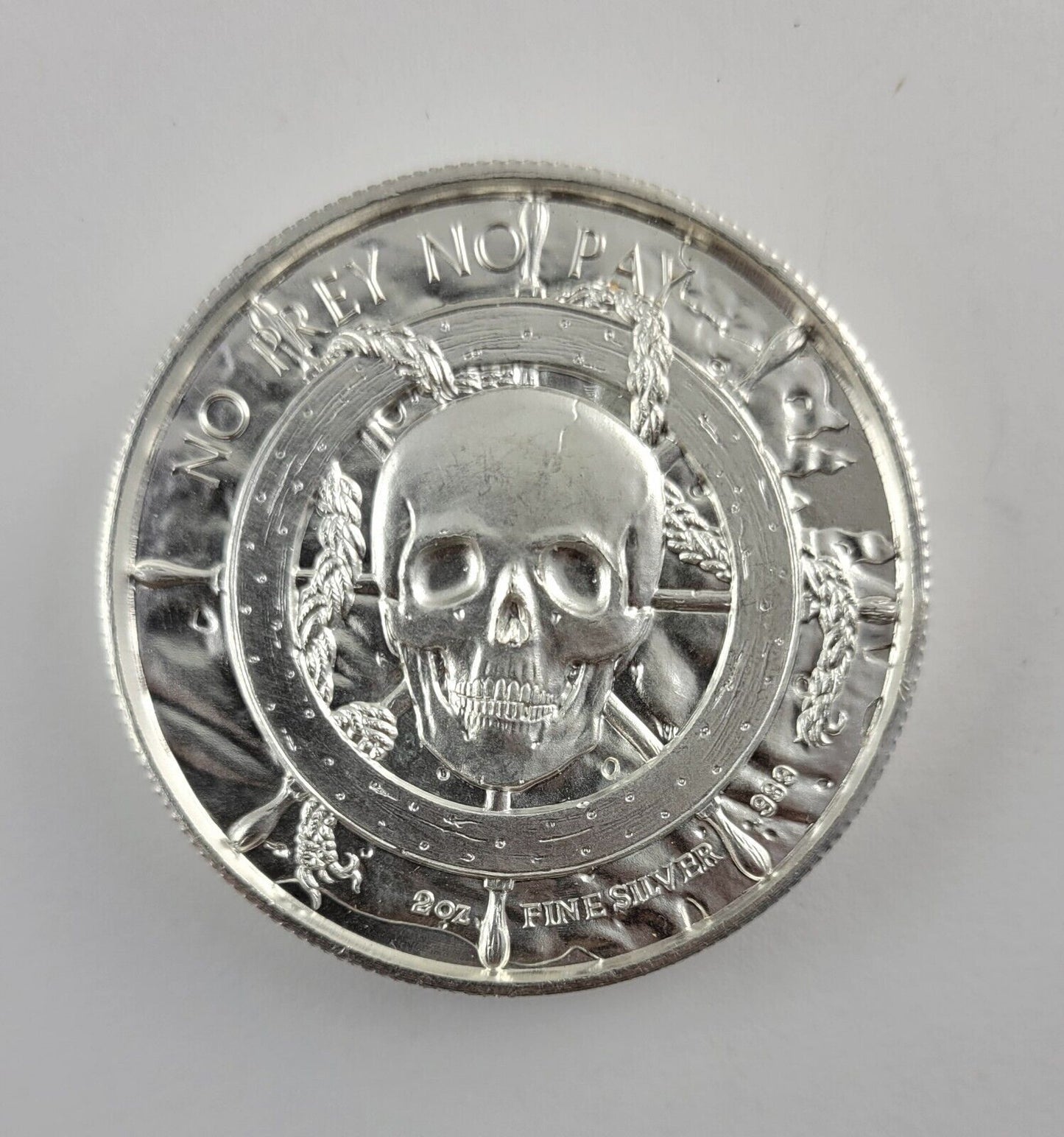 The Mermaid No Prey No Pay Pirate Ship 2 Troy Ounces .999 Fine Silver Art Round!