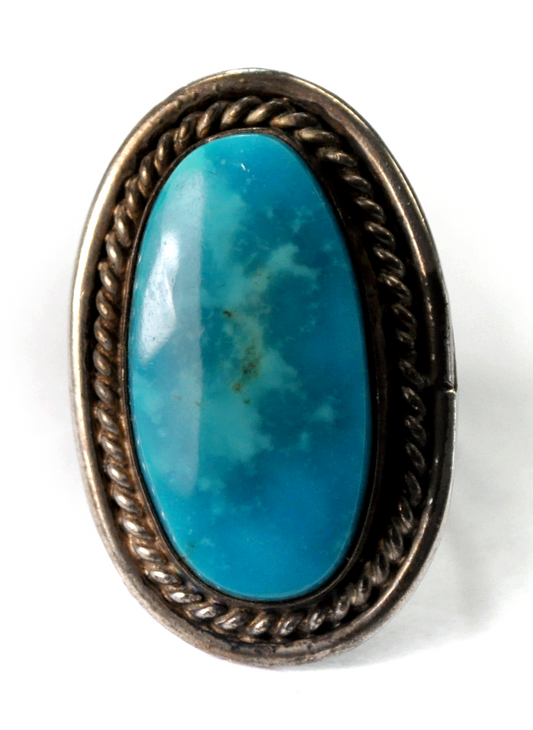 Sterling Silver Oval Bright Blue Turquoise 31mm Size 6 Ring