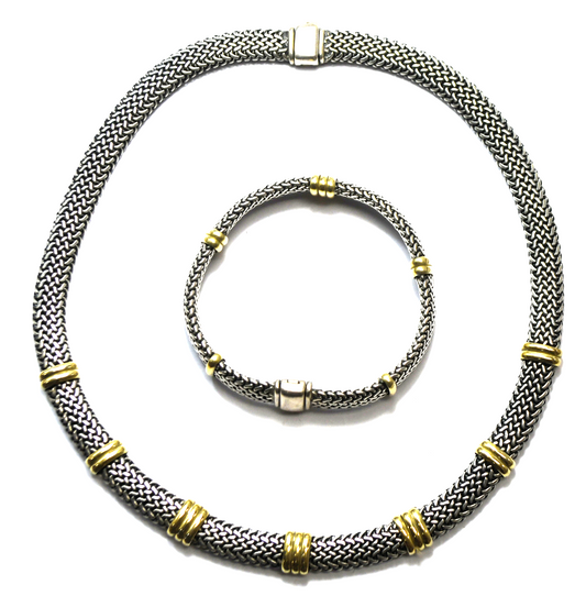 Sterling Slave & 18k 9mm Mesh Chain 17" Necklace & 8" Bracelet Set  112g