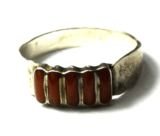 Sterling Silver Thin Coral Rice Stripe Petit Point Ring 6mm Size 7-1/4