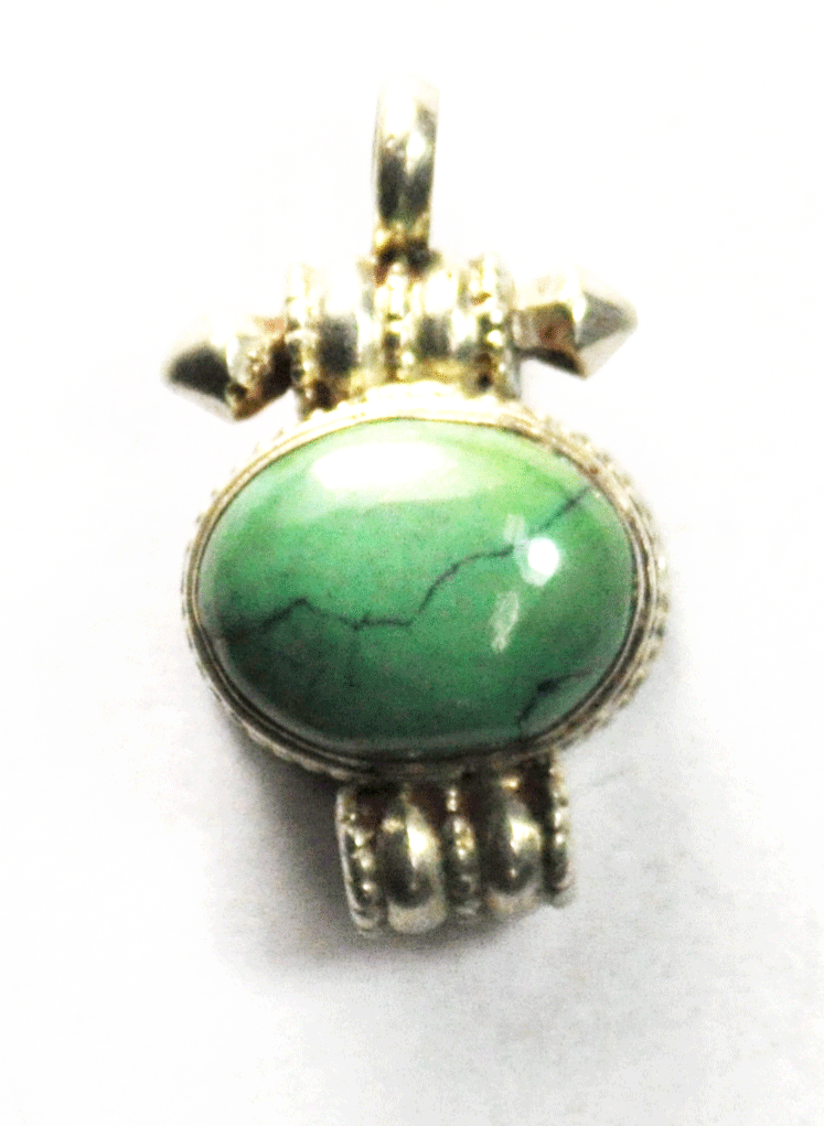 Sterling Silver Green Blue Oval Turquoise Pendant 27mm x 15mm