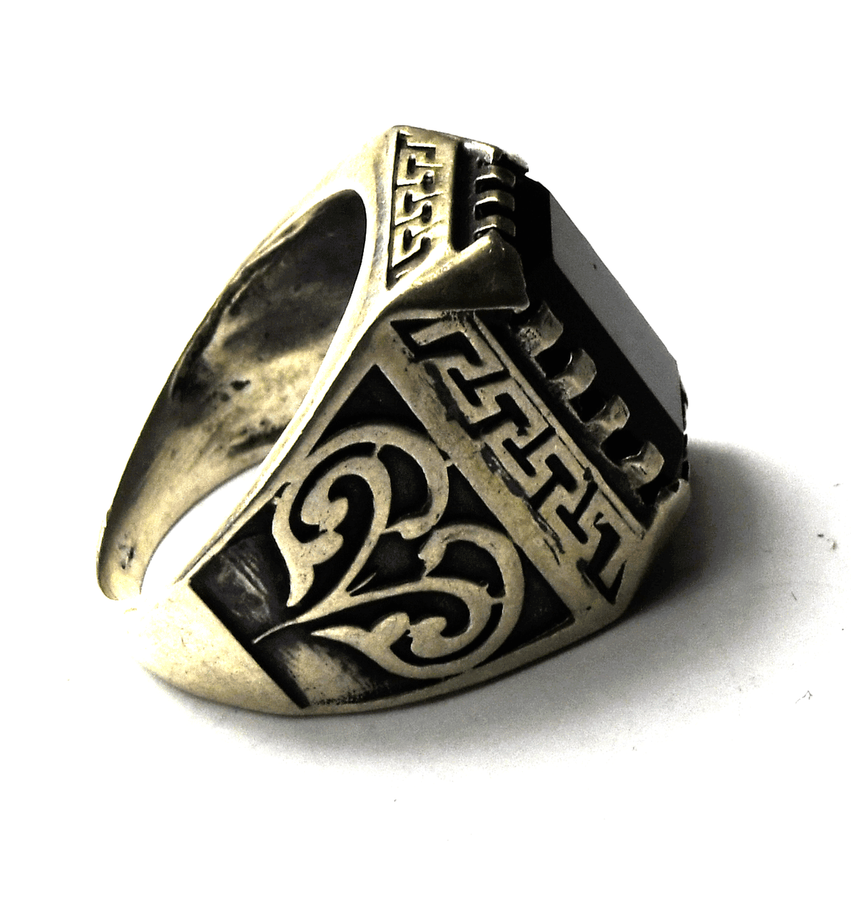 Sterling Silver Rectangle Black Onyx Ram Edge Ring 21mm Size 12