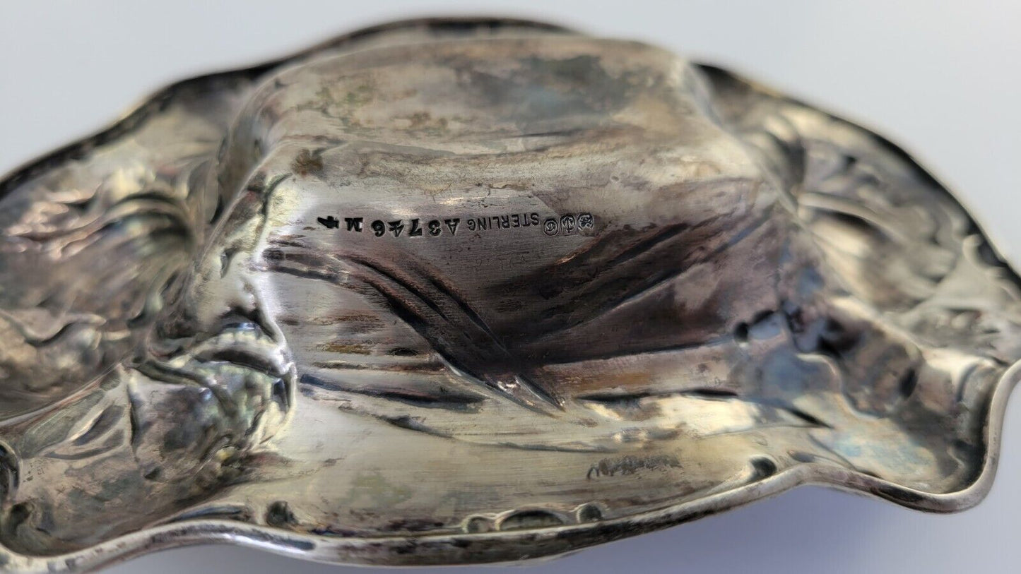 Antique ART NOUVEAU Gorham Sterling Silver 5 7/8" Floral Vanity Dish 2.2oz.