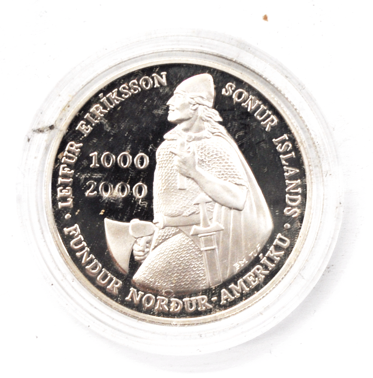 2000 $1 Leif Ericson Iceland Proof Silver 1000 Krónur KM# 37 in Capsule