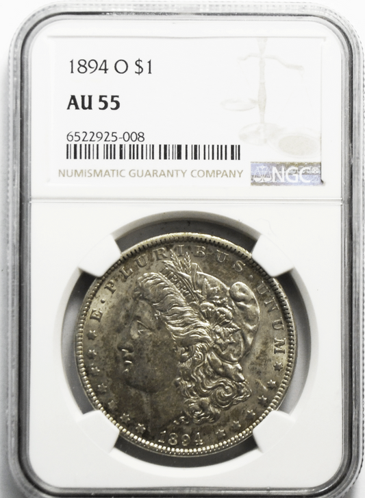 1894 O $1 Morgan Silver One Dollar NGC  New Orleans AU55