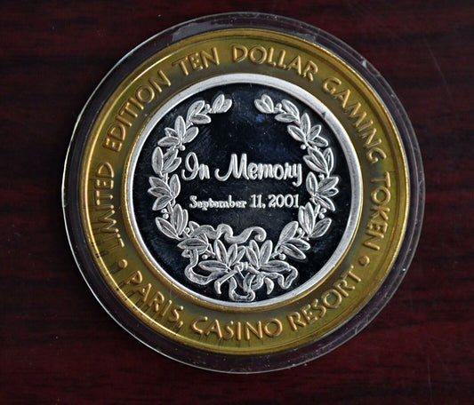 Paris Casino .999 Fine Silver Las Vegas Ten Dollar Token In Memory of 9-11