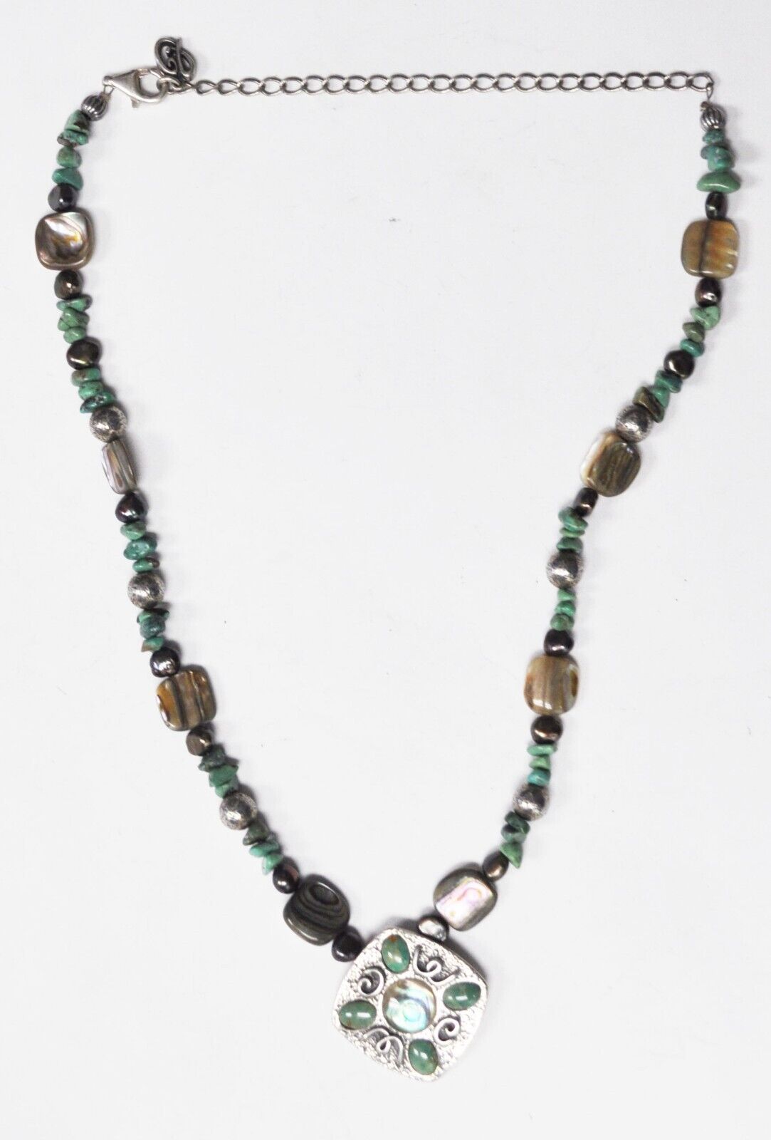 Sterling Silver Carolyn Pollack Turquoise Chunk Kyanite Bead Necklace 19"