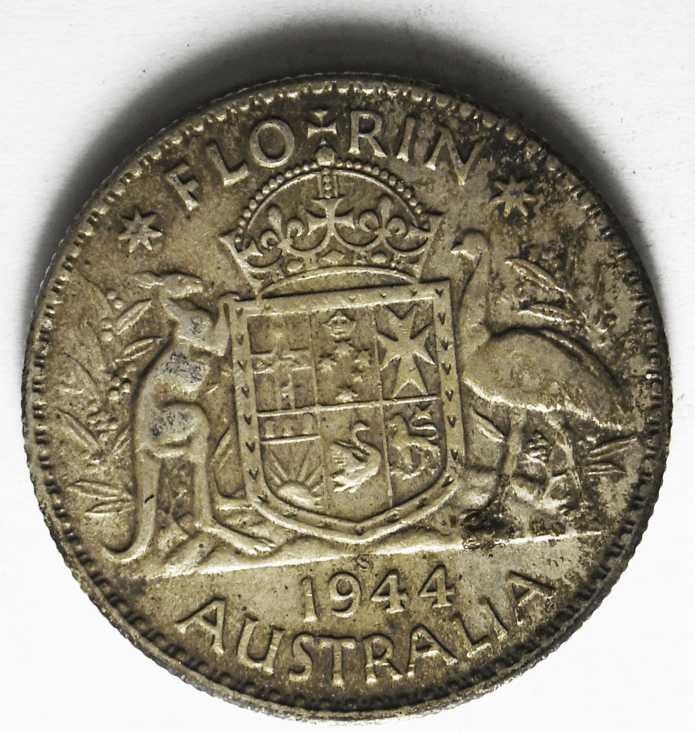 1944 S Australia Florin Silver Coin KM# 40