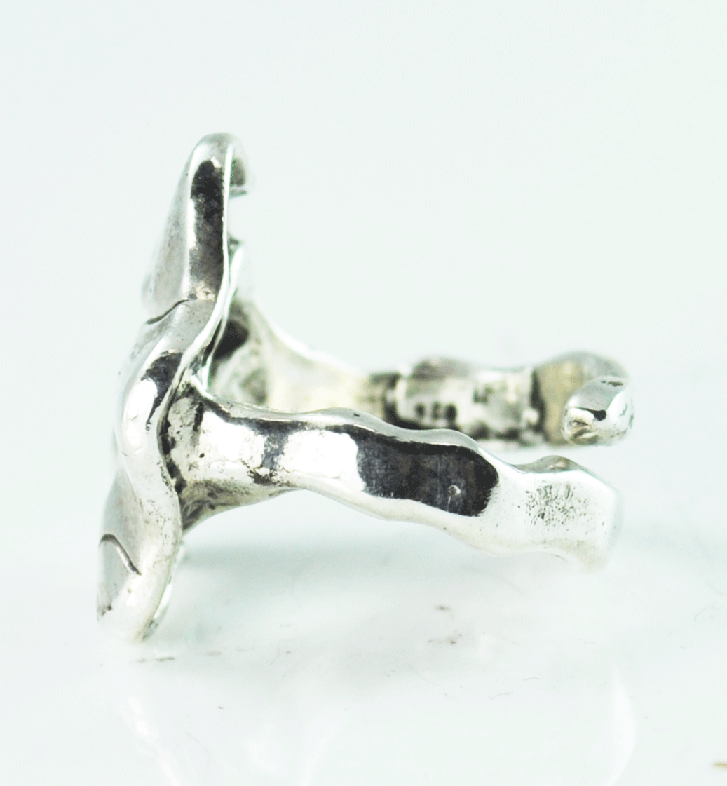 Sterling Silver Heavy Modernist Star Cut Out Ring 21mm Size 5.5 Adjustable