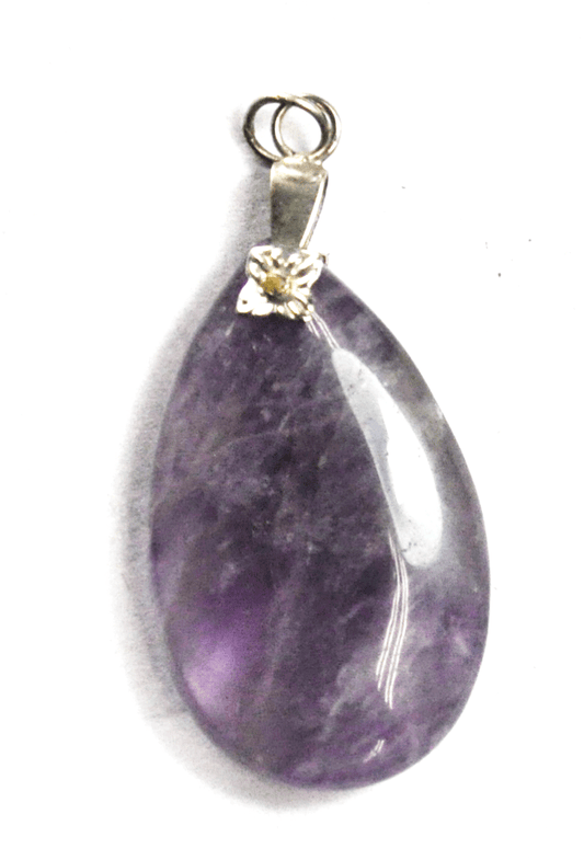 Silver Plated Bale Purple Amethyst Teardrop Pendant 40mm x 18mm