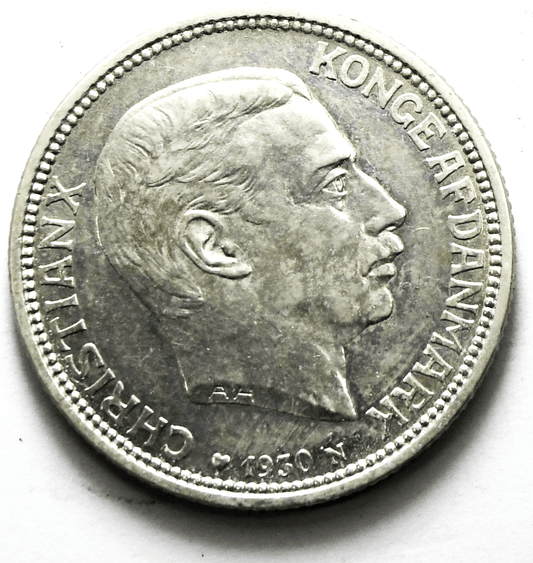 1930 (h) N AH/HS Denmark 2 Two Kroner Silver Coin KM# 829