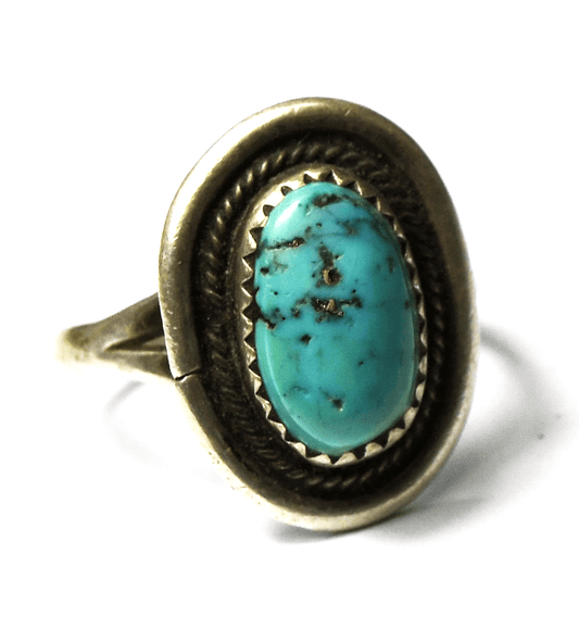 Antique Sterling Silver Oval Turquoise Ring 20mm Size 8-1/2