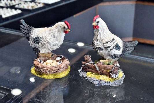 Vintage Beautiful Hand Carved Porcelain Rooster and Hen Figurines 4" Tall