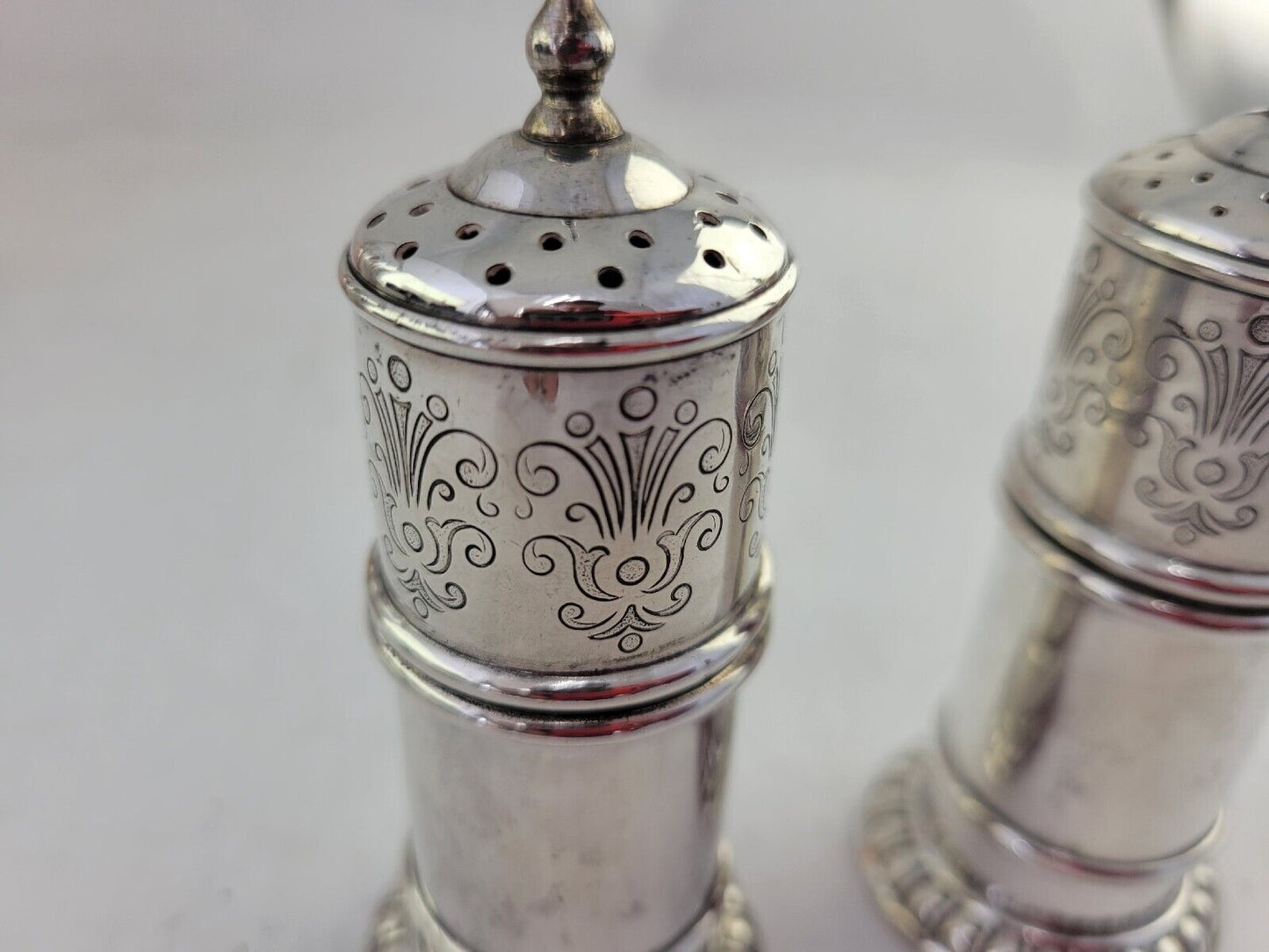 Antique Lunt Sterling Silver 4" Salt and Pepper Shakers 2.9oz