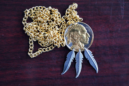 Two Tone Gold Wash 1936 Buffalo Nickel on 24" Gold Tone Necklace