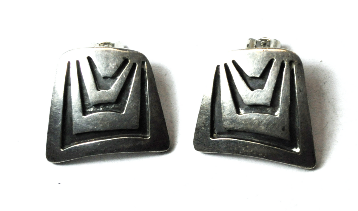 Sterling Silver Sinoind Clip On Earrings Abstract Wave Stripe 25mm