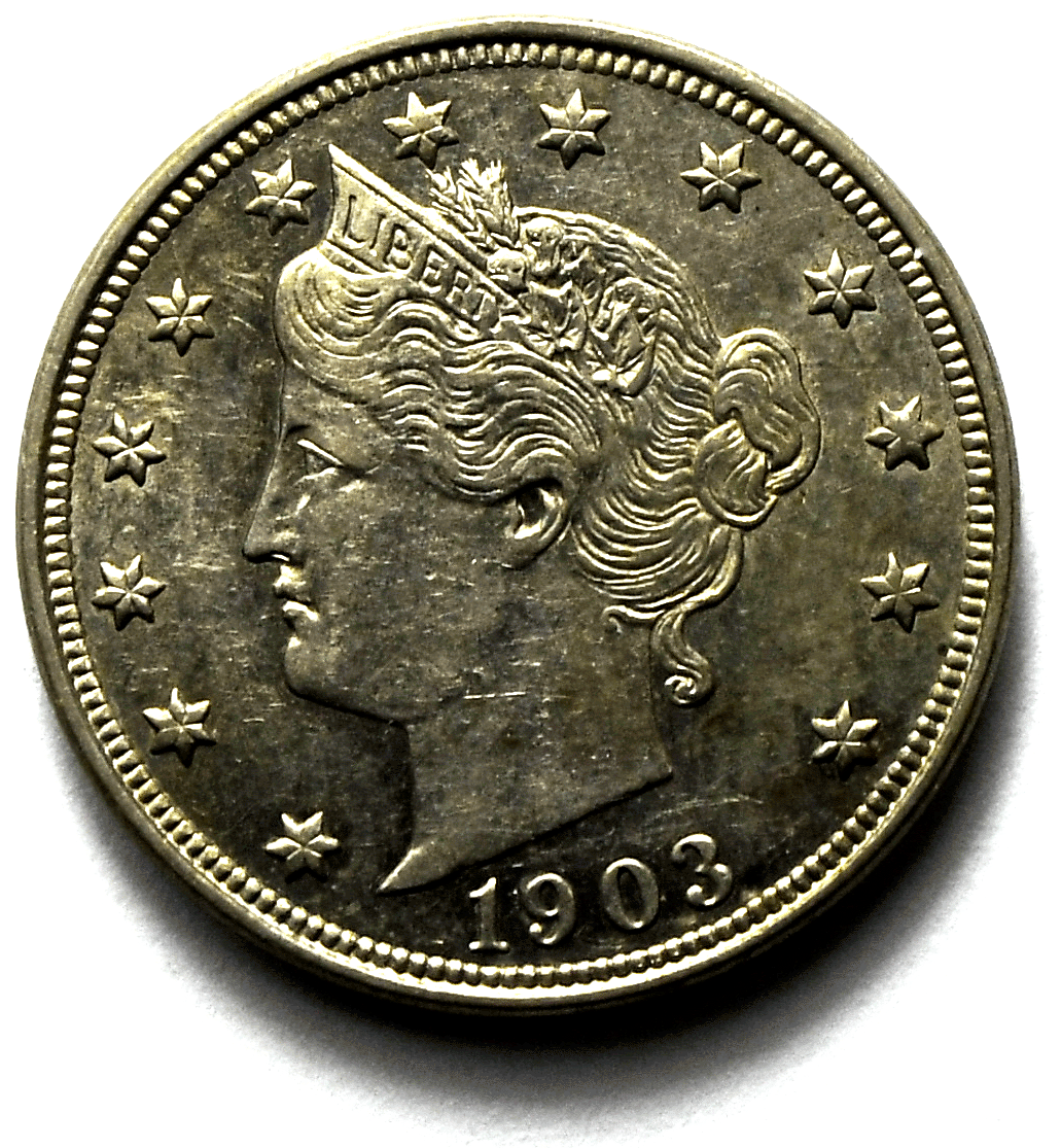1903 5c V Liberty Nickel Five Cents Rare US Philadelphia AU