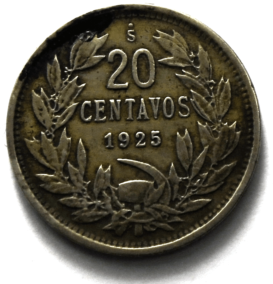 1925 Chile 20 Centavos Copper Nickel KM# 167.1