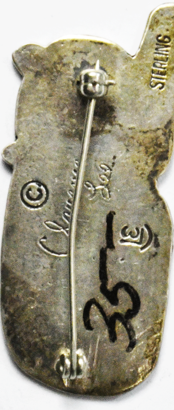 Sterling Silver Clarence Lee Sleeping Cat Brooch Pin 48mm x 20mm