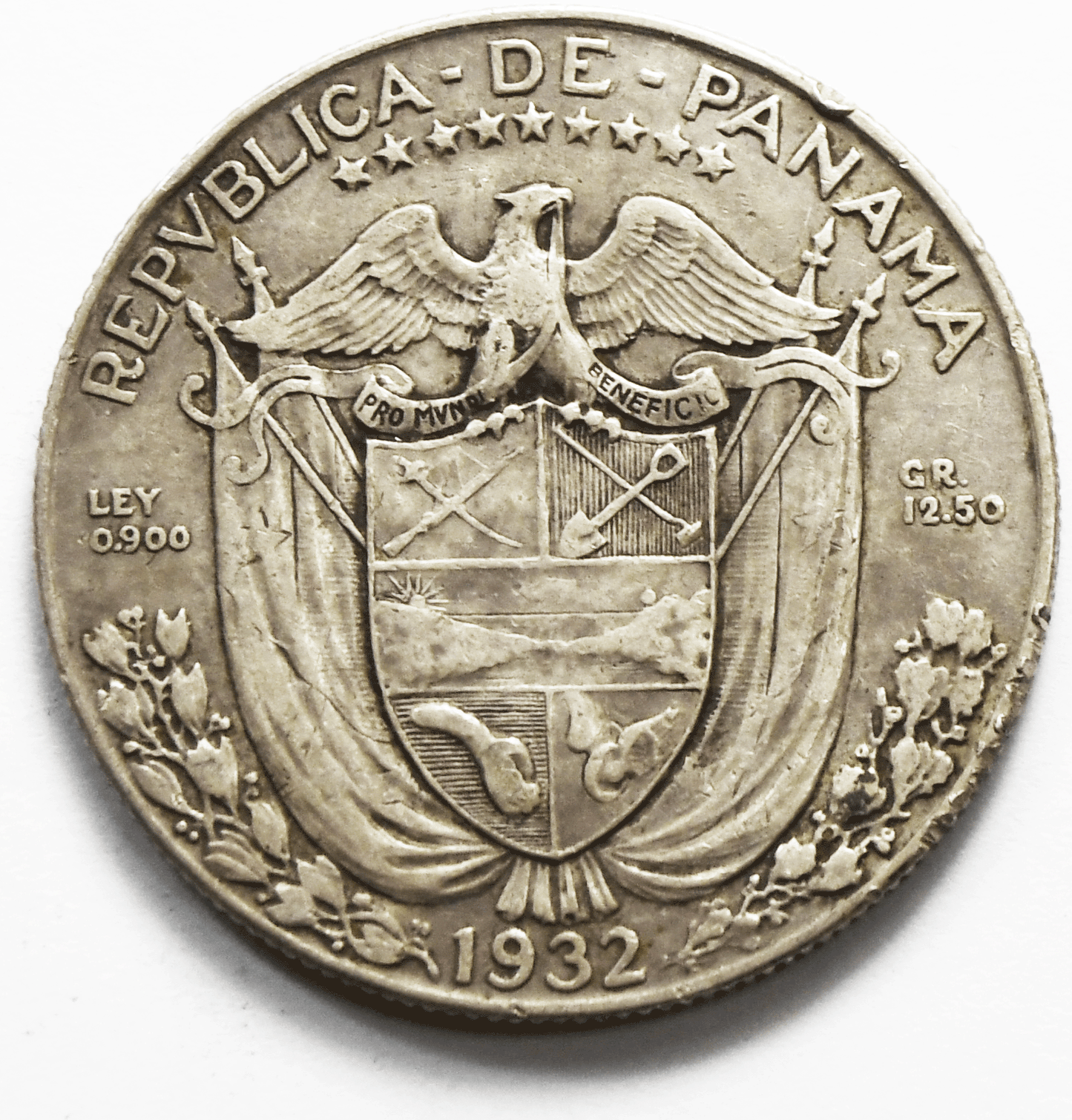 1932 Panama 1/2 Half Balboa Silver Coin KM# 12.1 Low Mintage
