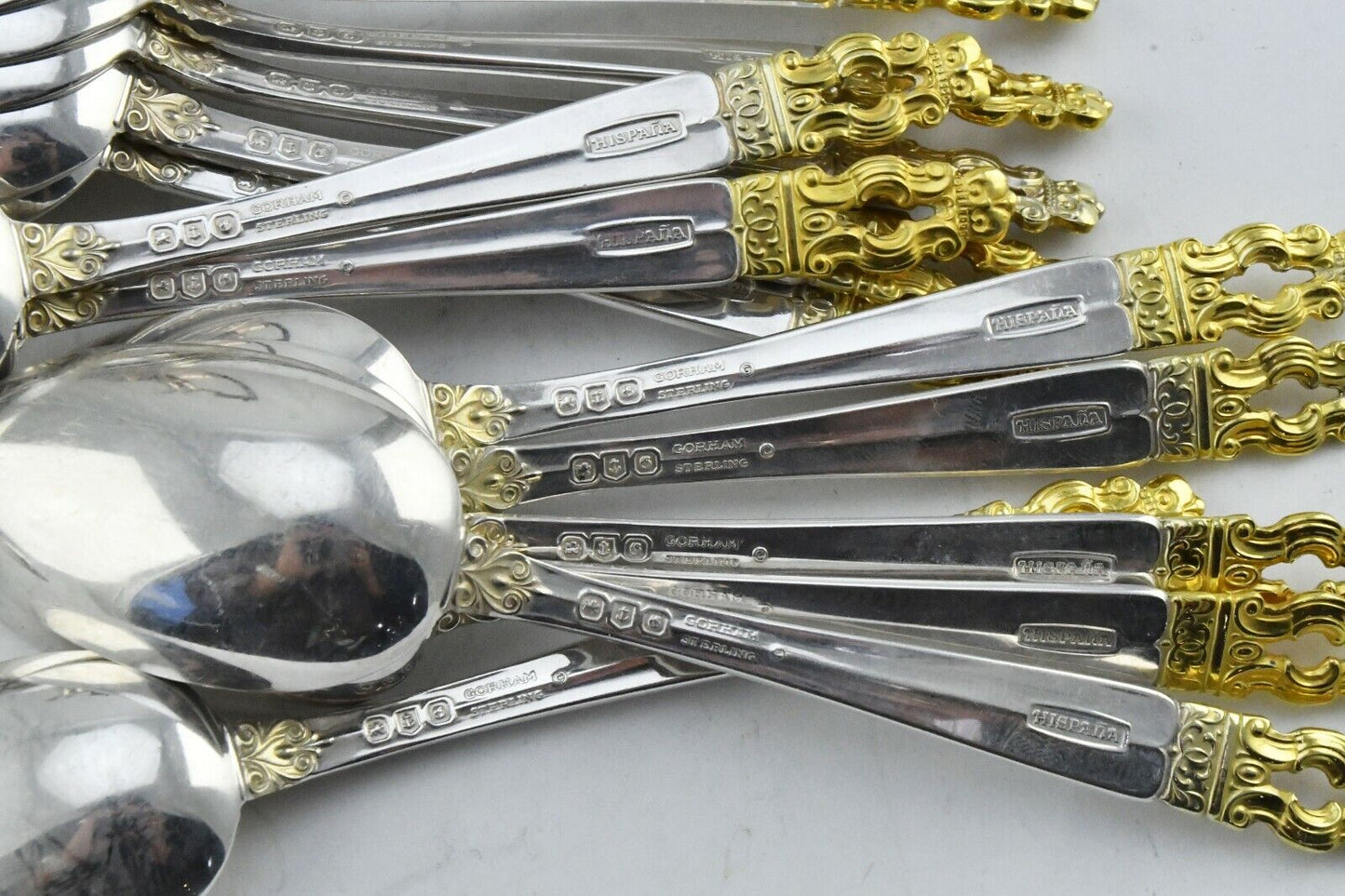 14pc. Hispana-Sovereign "Gold" by Gorham Sterling Desser Teaspoons 17.5oz
