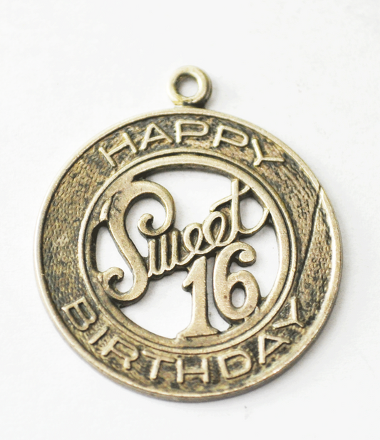 Vintage Sterling Danecraft Happy Birthday Sweet Sixteen Disc Charm 27mm Cut Out