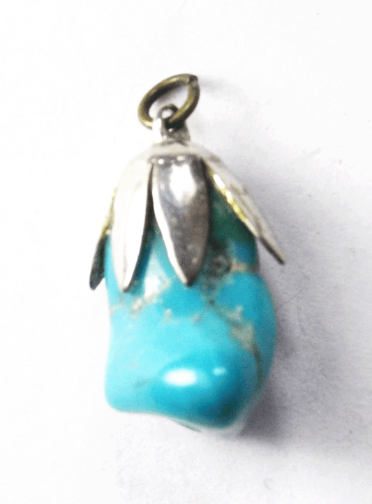 Silver Plated Turquoise Chunk Pepper Bean Pendant 15mm x 24mm