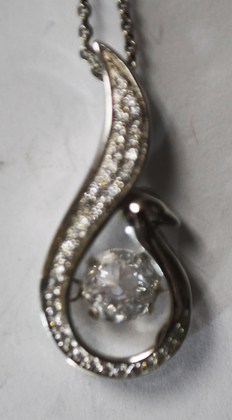 Sterling Silver CZ Spinner Pave Teardrop Pendant 32mm x 13mm