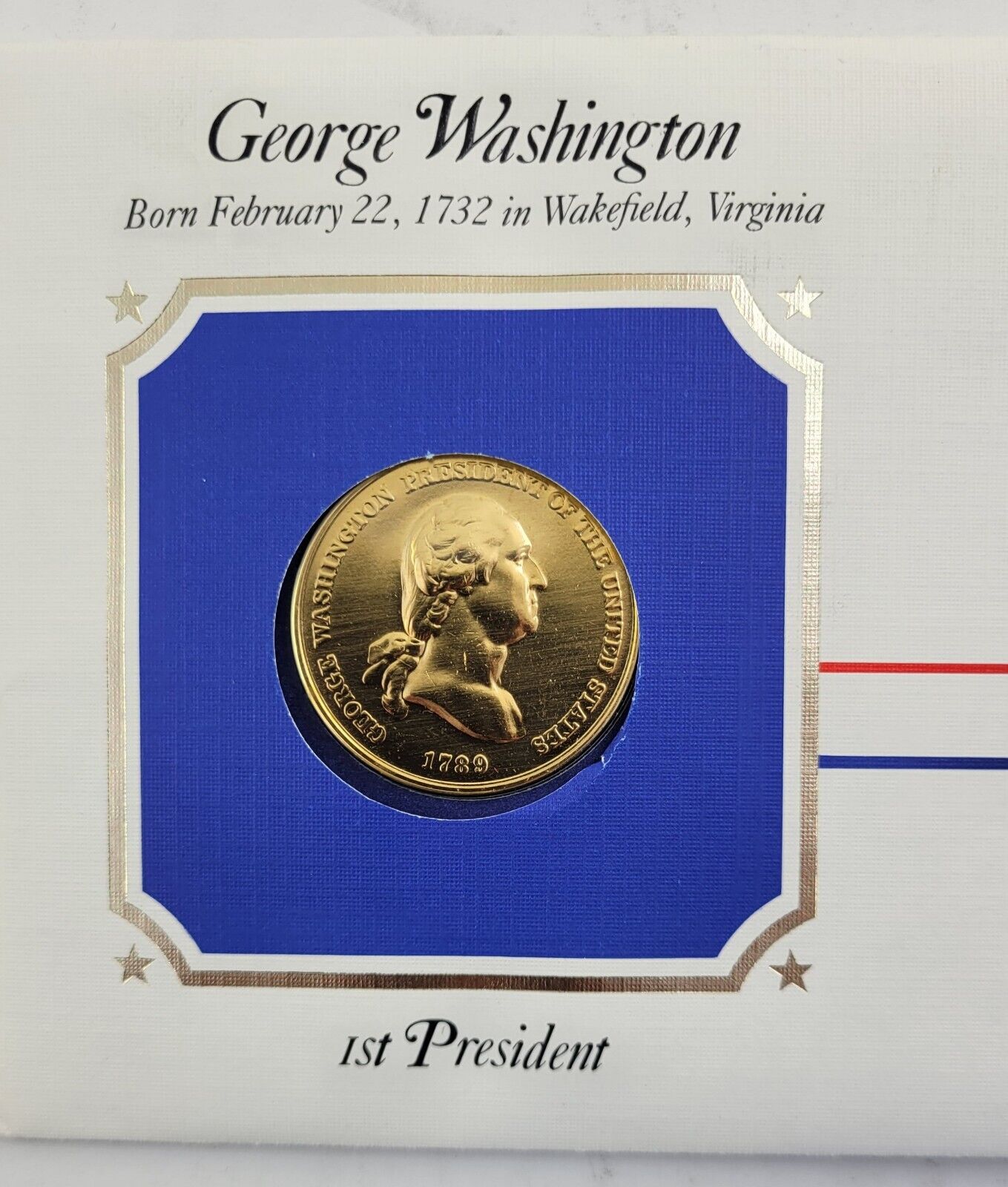 G Washington Presidential Covers Medal Postal Commemorative Society Gold Plated