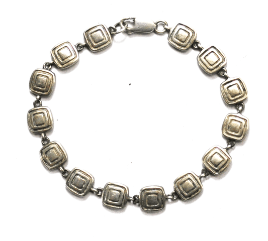 Sterling Silver Zina Square Etched Squares Link 8mm Chain Bracelet 7"  17.1g