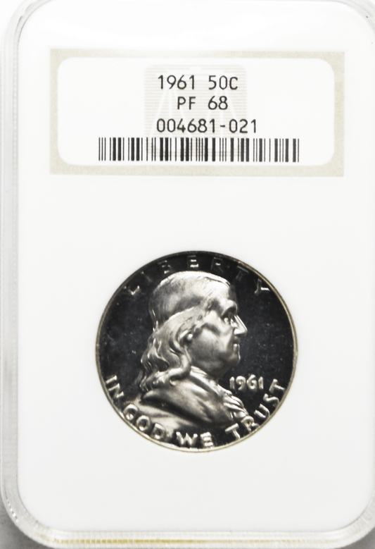 1961 50c Franklin Silver Half Dollar NGC PF68 Low Cert Number Old Holder