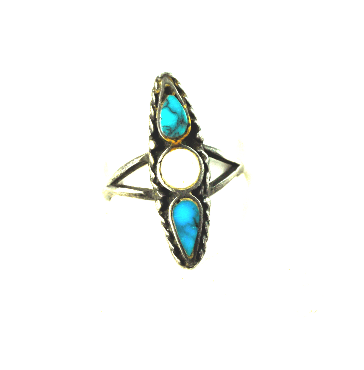 Sterling Silver White & Blue Triangle Round Propeller Ring 22mm Size 7.5